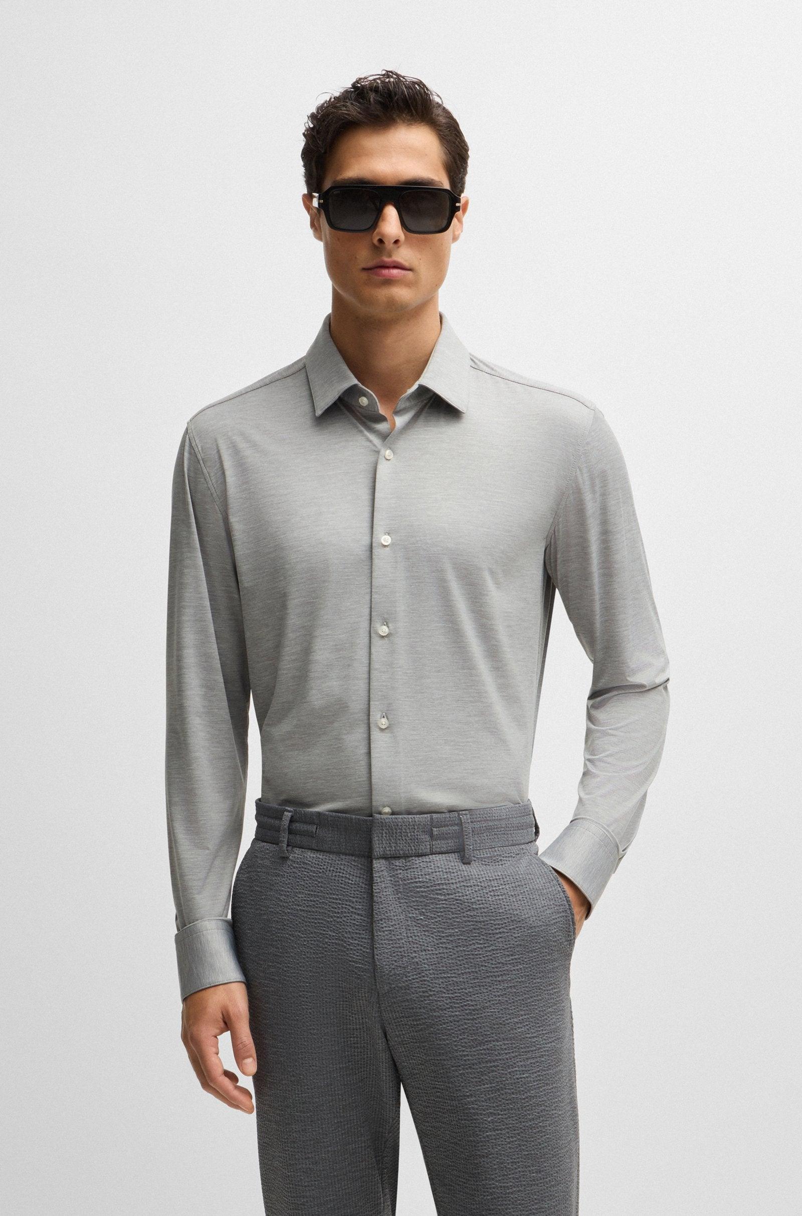 Boss SLIM-FIT SHIRT IN MELANGE PERFORMANCE-STRETCH JERSEY Product Image