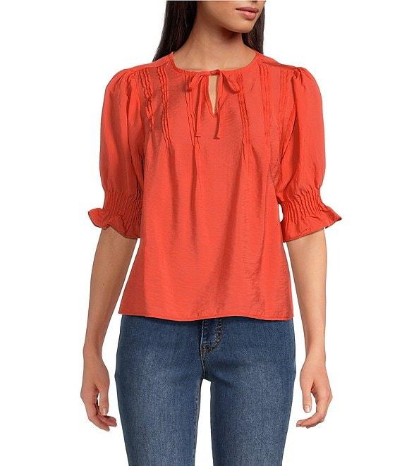 Sam Edelman Marlie V-Neck Short Sleeve Pleated Blouse Product Image