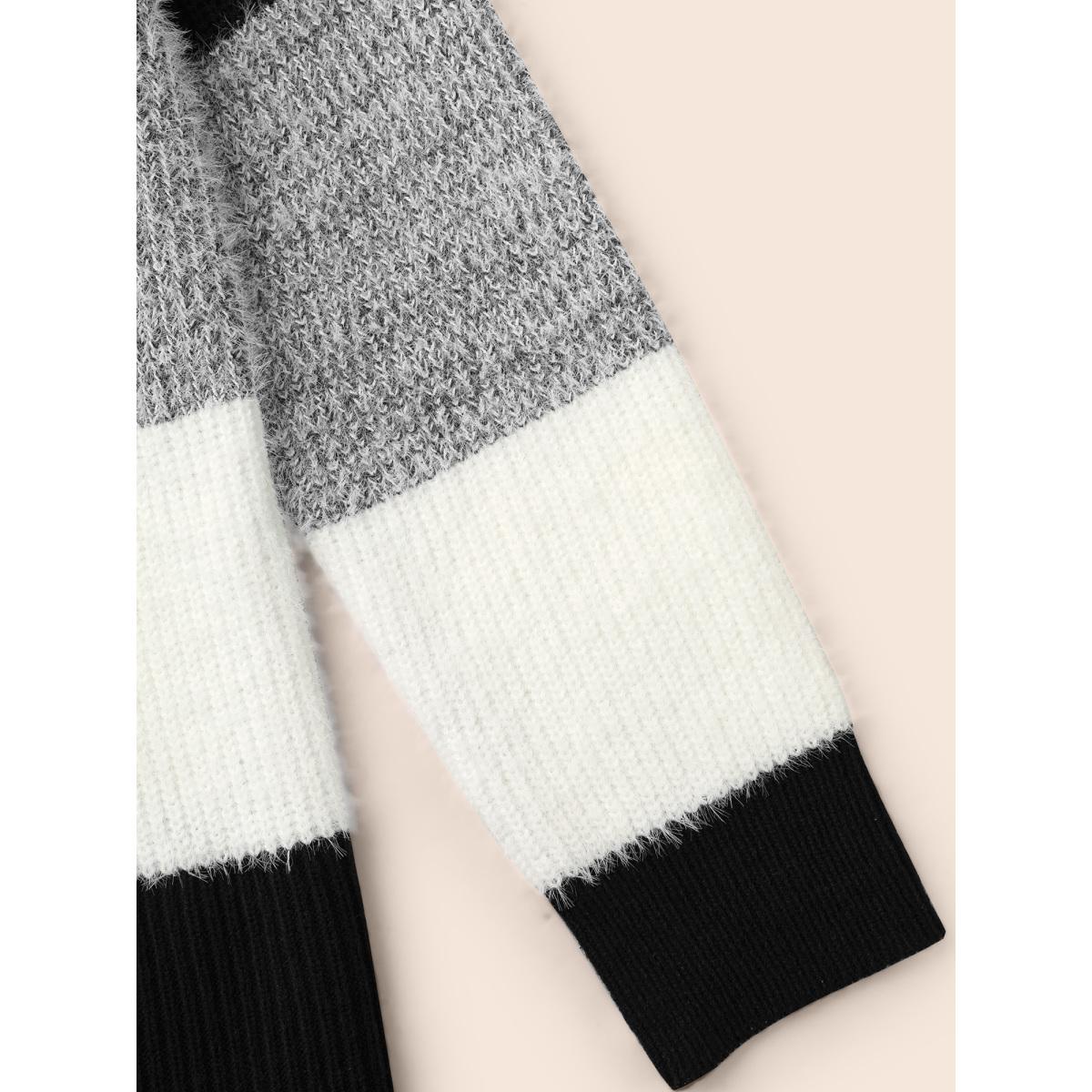 Plus Size Round Neck Colorblock Contrast Pullover Black Women Casual Loose Long Sleeve Round Neck Everyday Pullovers BloomChic 12/L Product Image