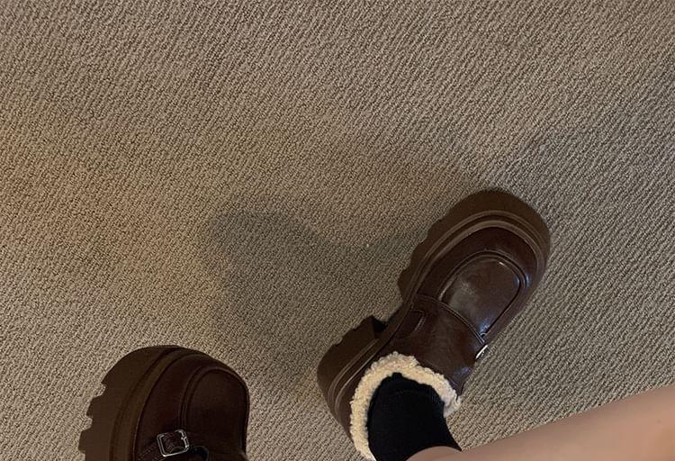 Buckled Fluffy Trim Platform Chunky Heel Loafers Product Image