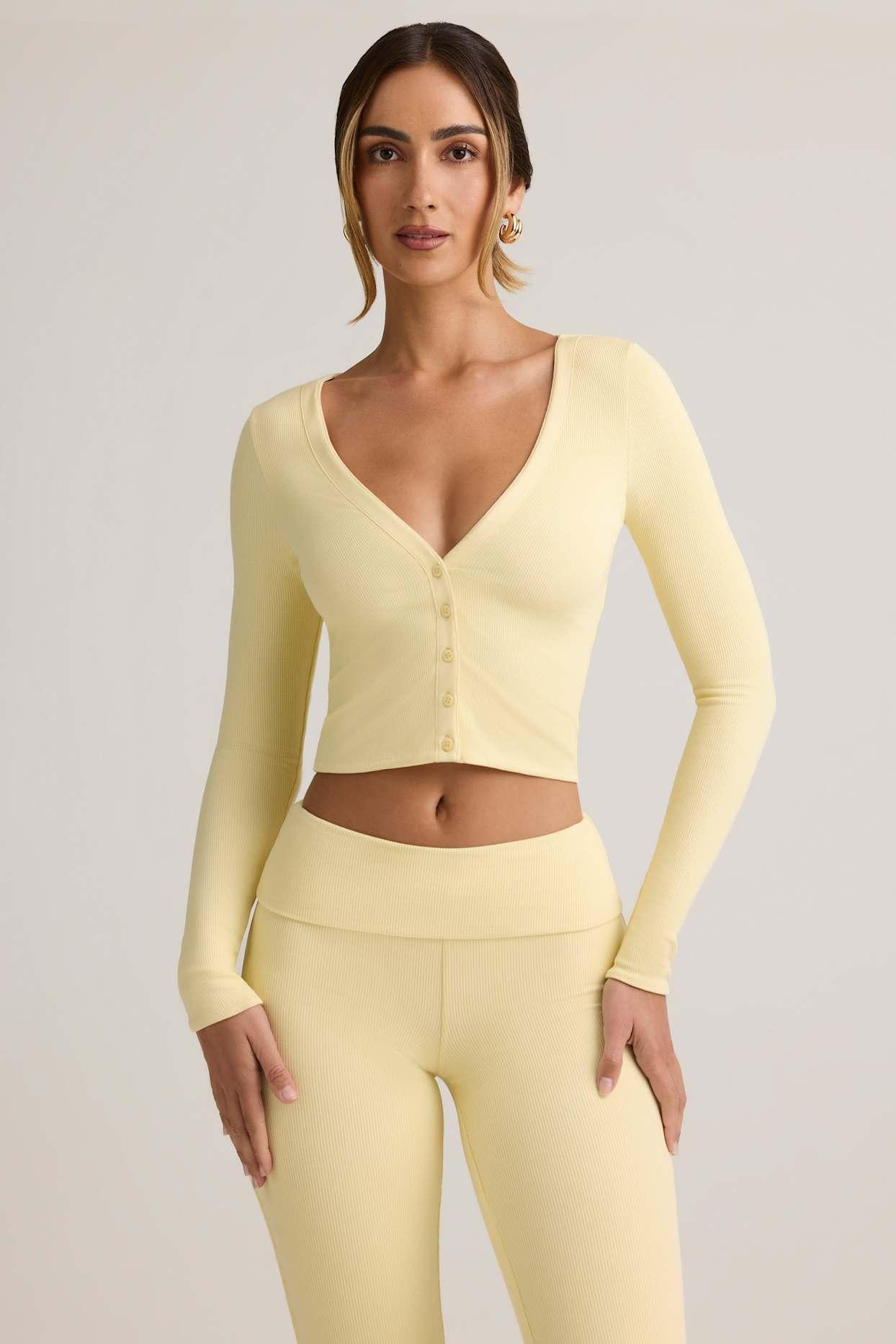 Modal Ribbed Cropped Cardigan in Buttercream Yellow Product Image