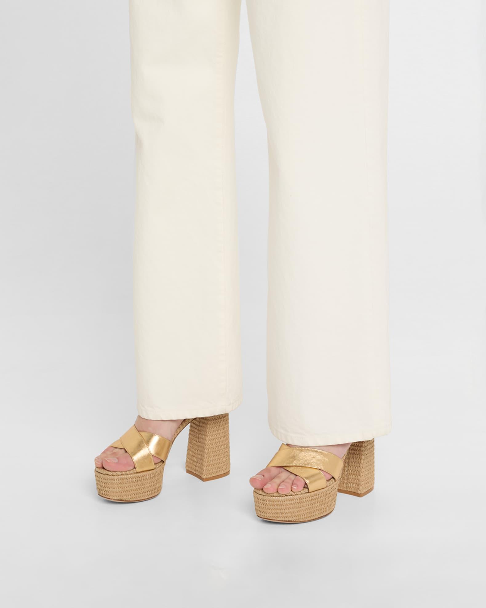 Metallic Raffia Crisscross Platform Sandals Product Image