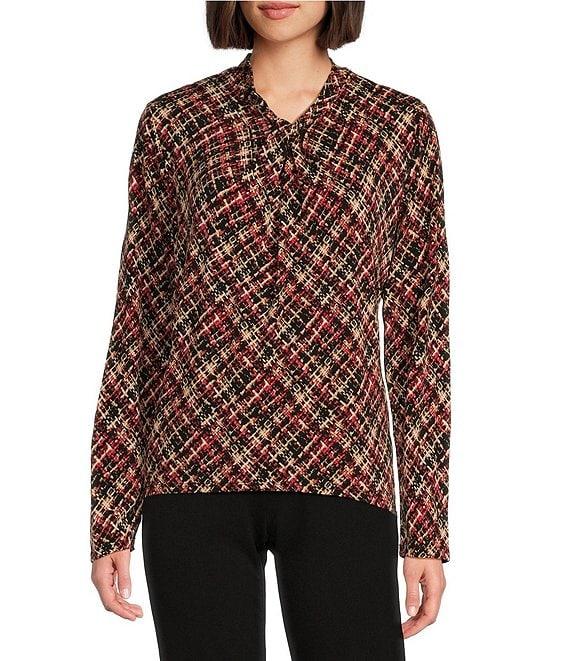 Investments Knit Printed Tweed Long Sleeve Twist Neck Top Product Image