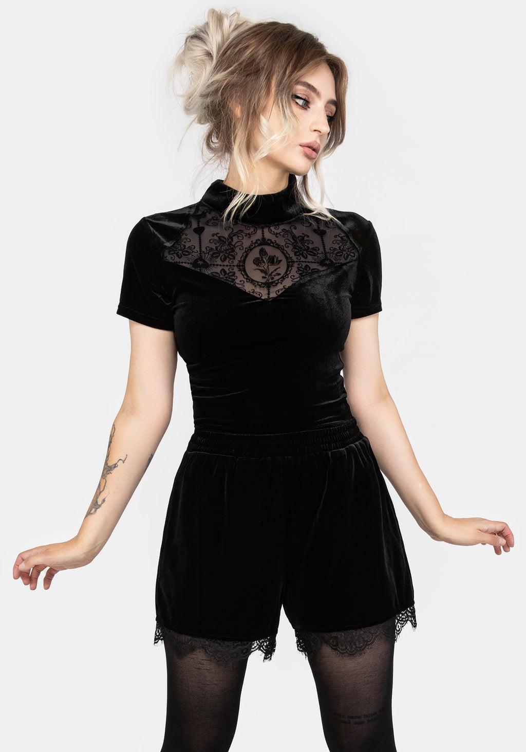 Spydre Lace Hem Velour Shorts Product Image