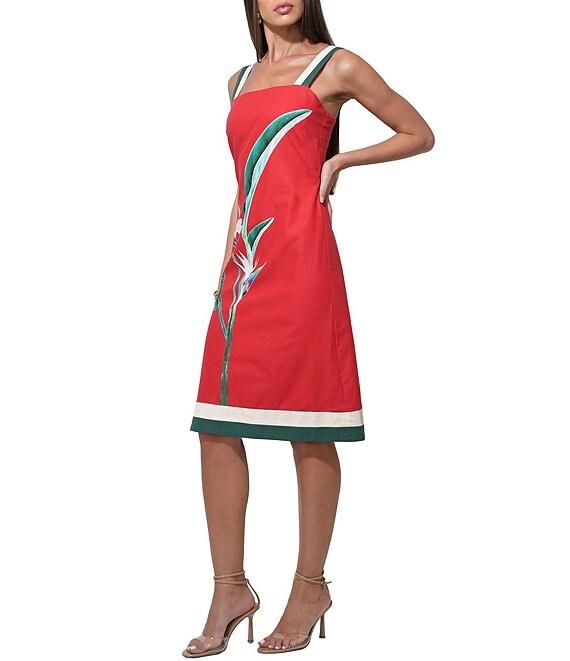 Adelyn Rae Birds Of Paradise Linen Blend Square Neck Sleeveless Smocked Back Woven A-Line Dress Product Image