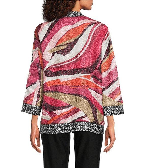 Ali Miles Textured Woven Abstract Print 3/4 Sleeve Reversible Jacket Product Image