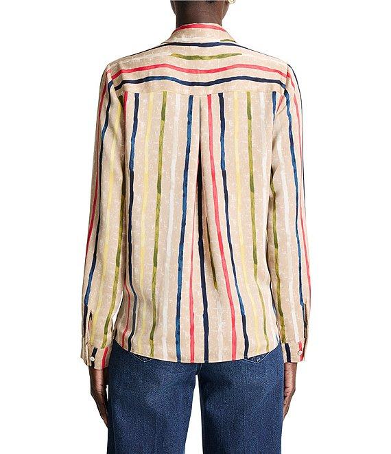 NIC + ZOE Painted Stripe Collar V-Neck Long Sleeve Top Product Image