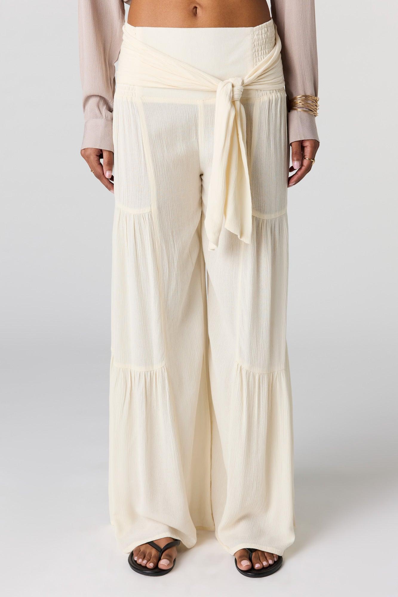 Tie Waist Tiered Palazzo Pant Female Product Image