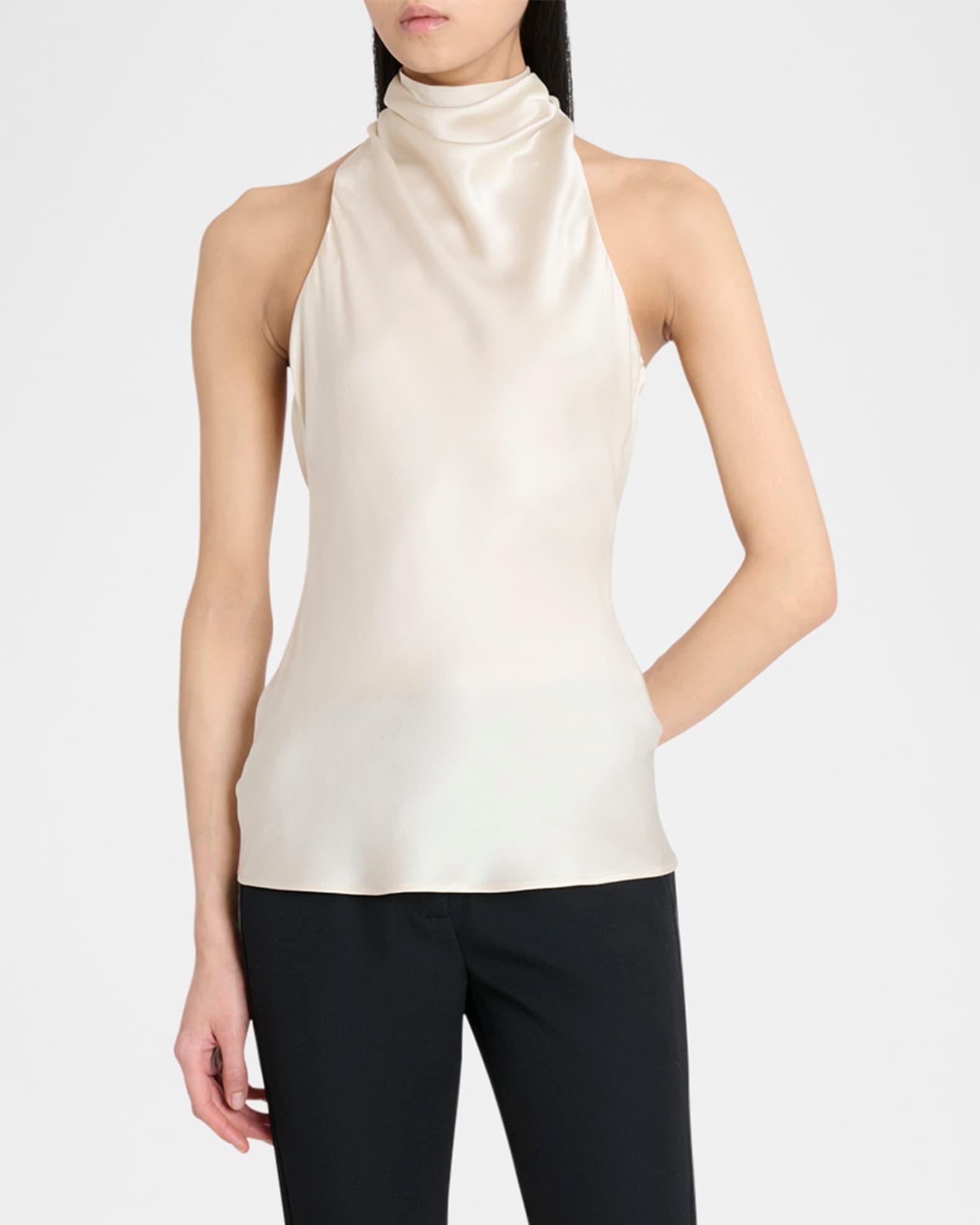 Crepe Satin Halter Cowl-Neck Top Product Image