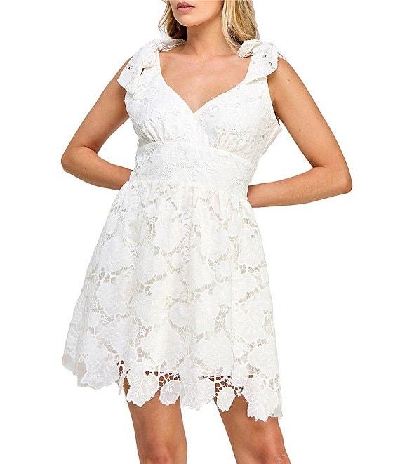 Layered With Love Lil Dixie Lace V-Neck Sleeveless Tie Shoulder Mini Dress Product Image