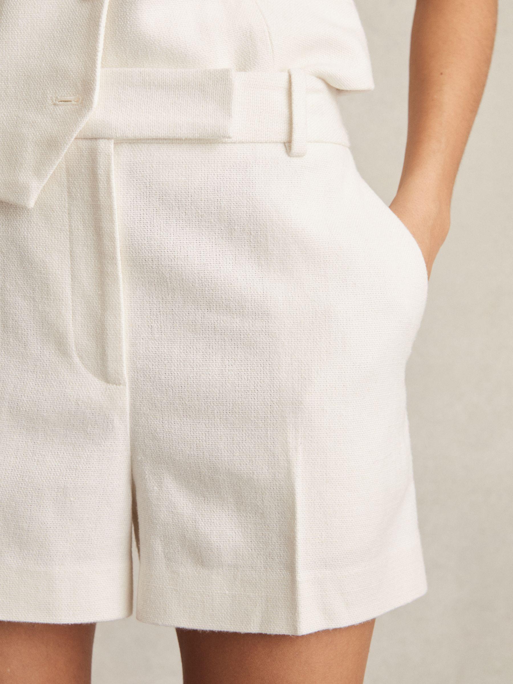 Linen-Blend Tailored Shorts in White Product Image
