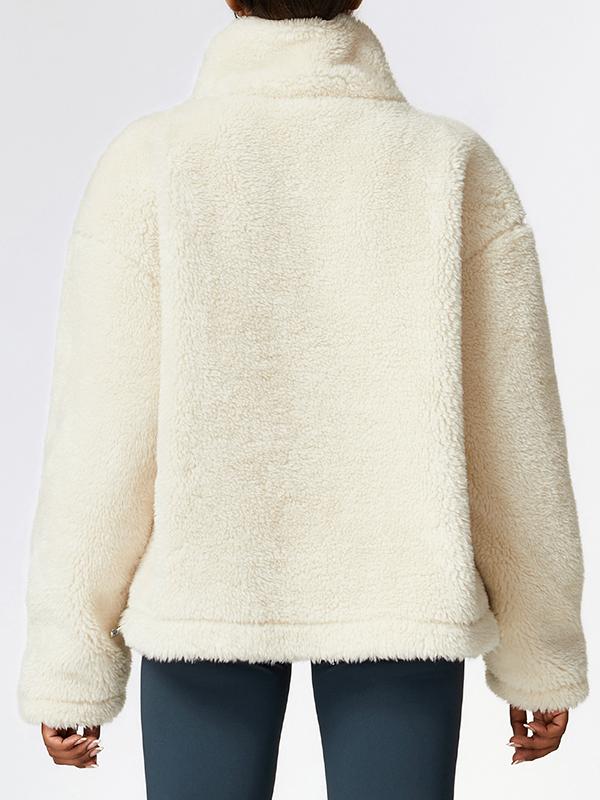 Sporty Solid Polar Fleece Collared Sweatshirt Product Image