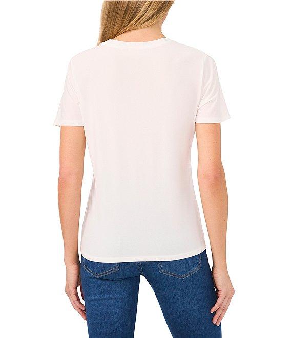 CeCe Knit Crew Neck Short Sleeve Embellished Tee Product Image