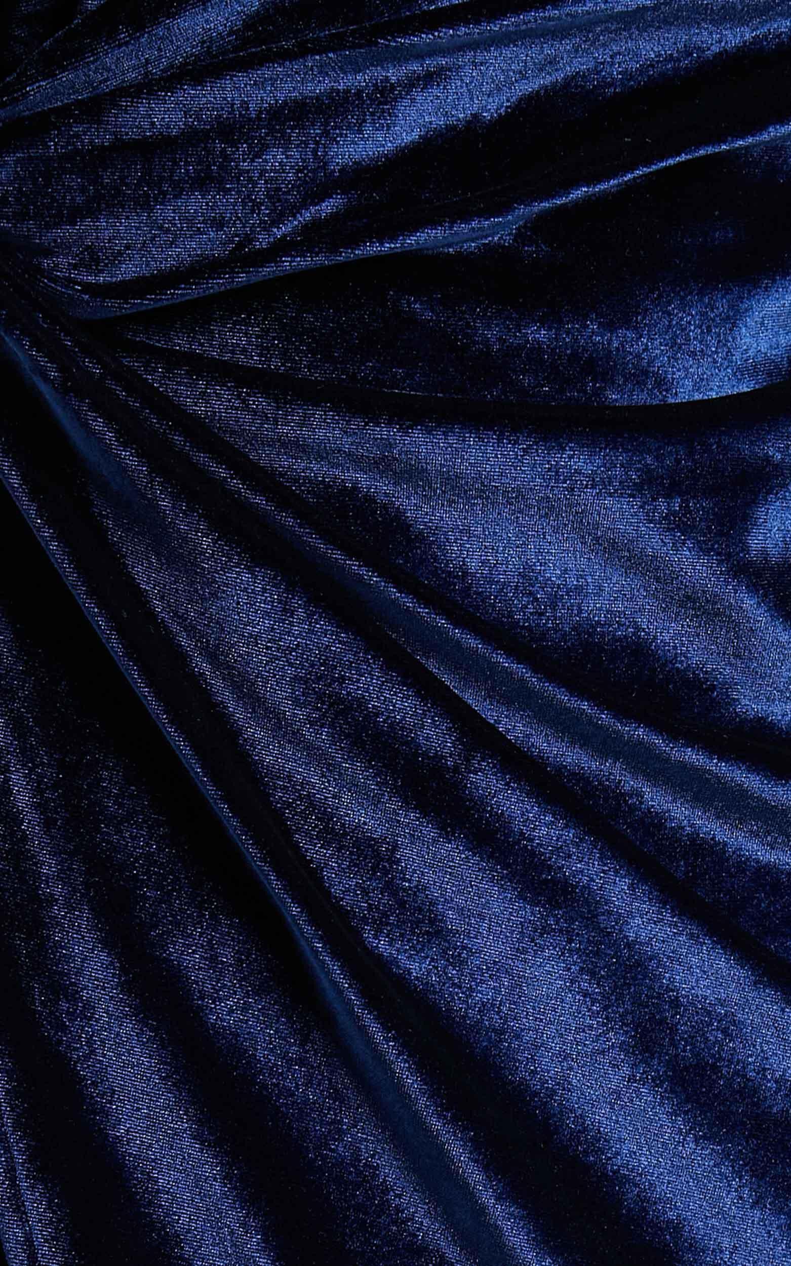 Loving Blind Midi Dress - Draped Thigh Split Dress in navy velvet Product Image