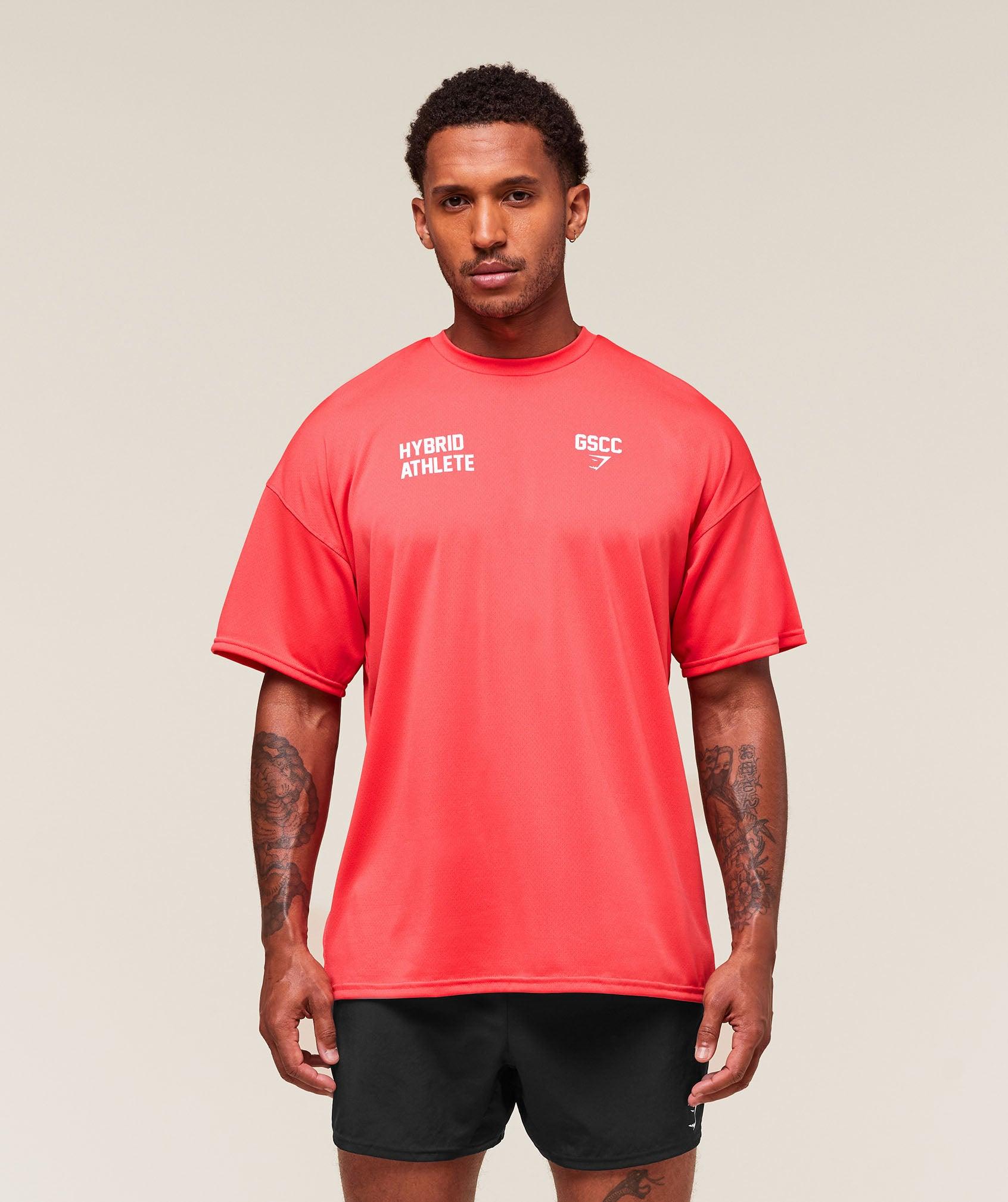 Gymshark Hybrid Athlete T-Shirt - Coral Red Male Product Image