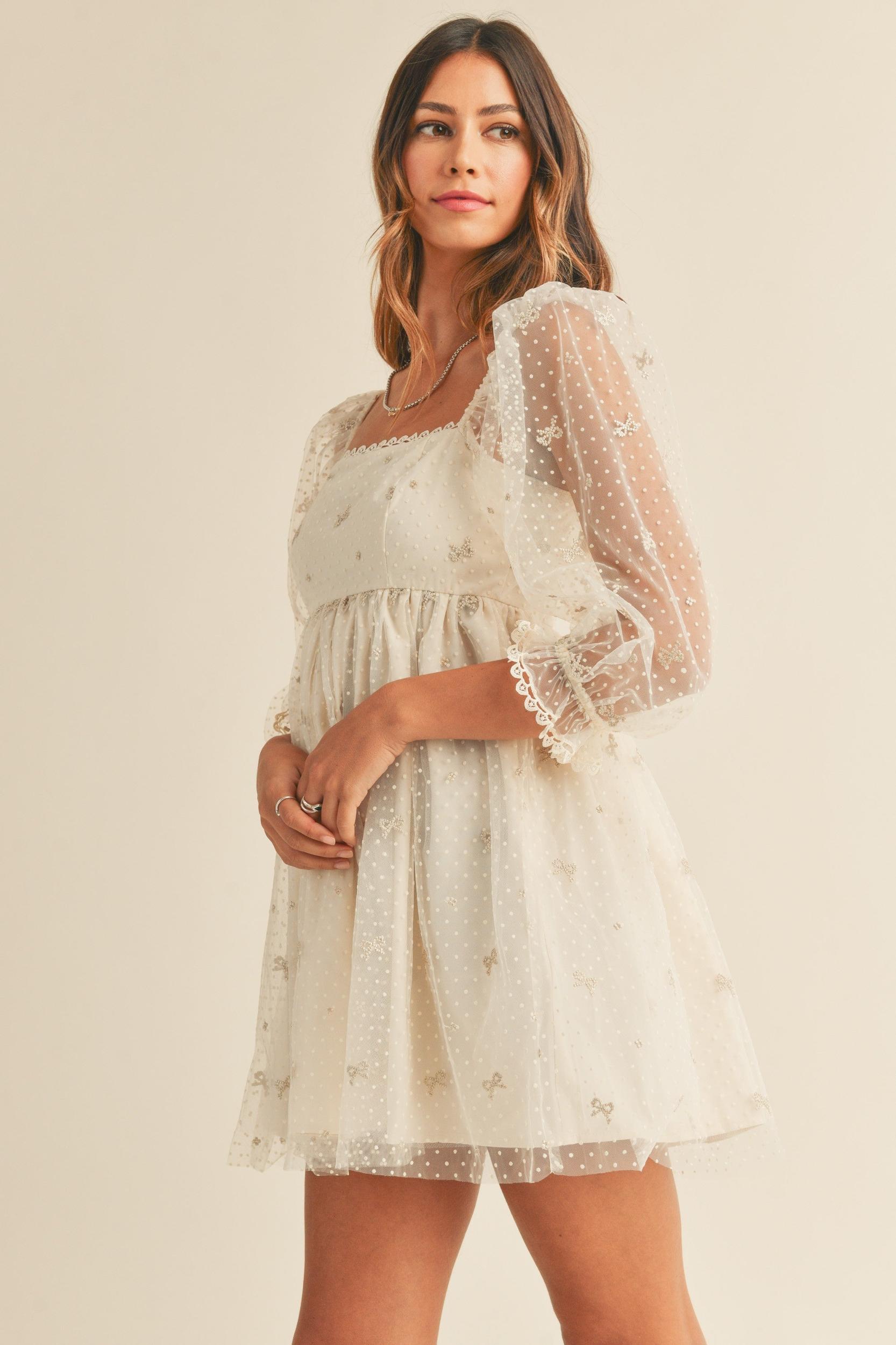 Swiss Dot Mesh Sleeve Dress Product Image