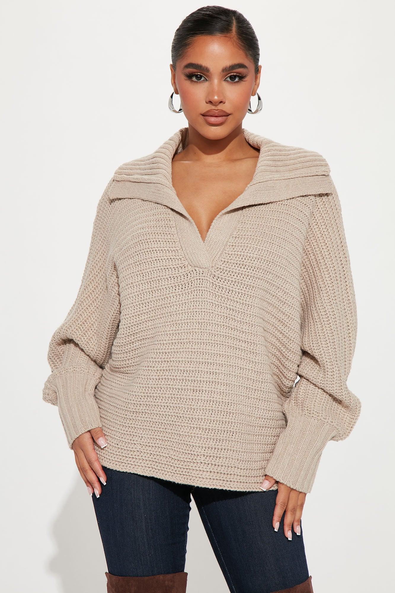 Cozy Rib Knit Collar Polo Sweater - Oatmeal Product Image