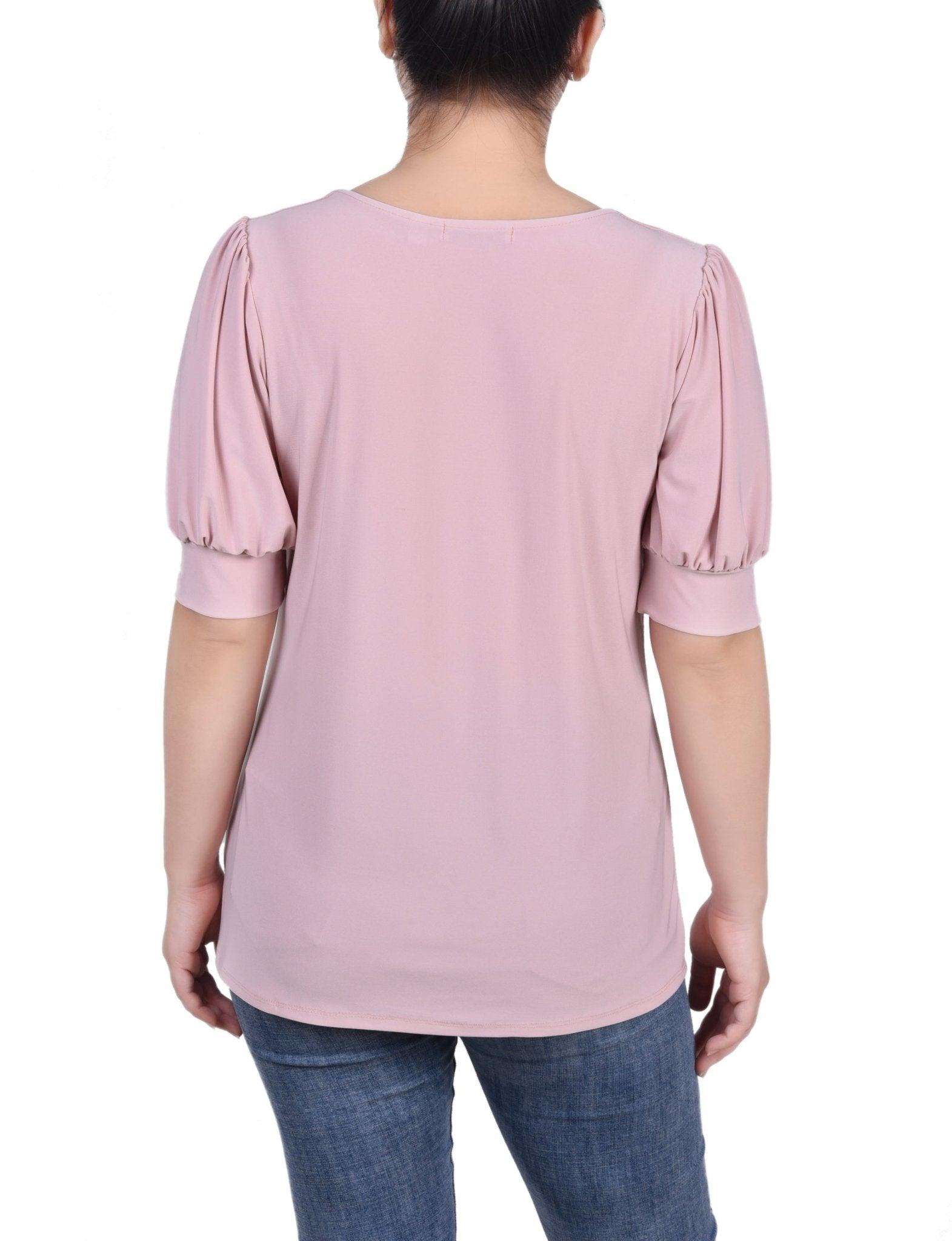 Mellow Rose Short Sleeve Balloon Sleeve Top With Hardware Product Image