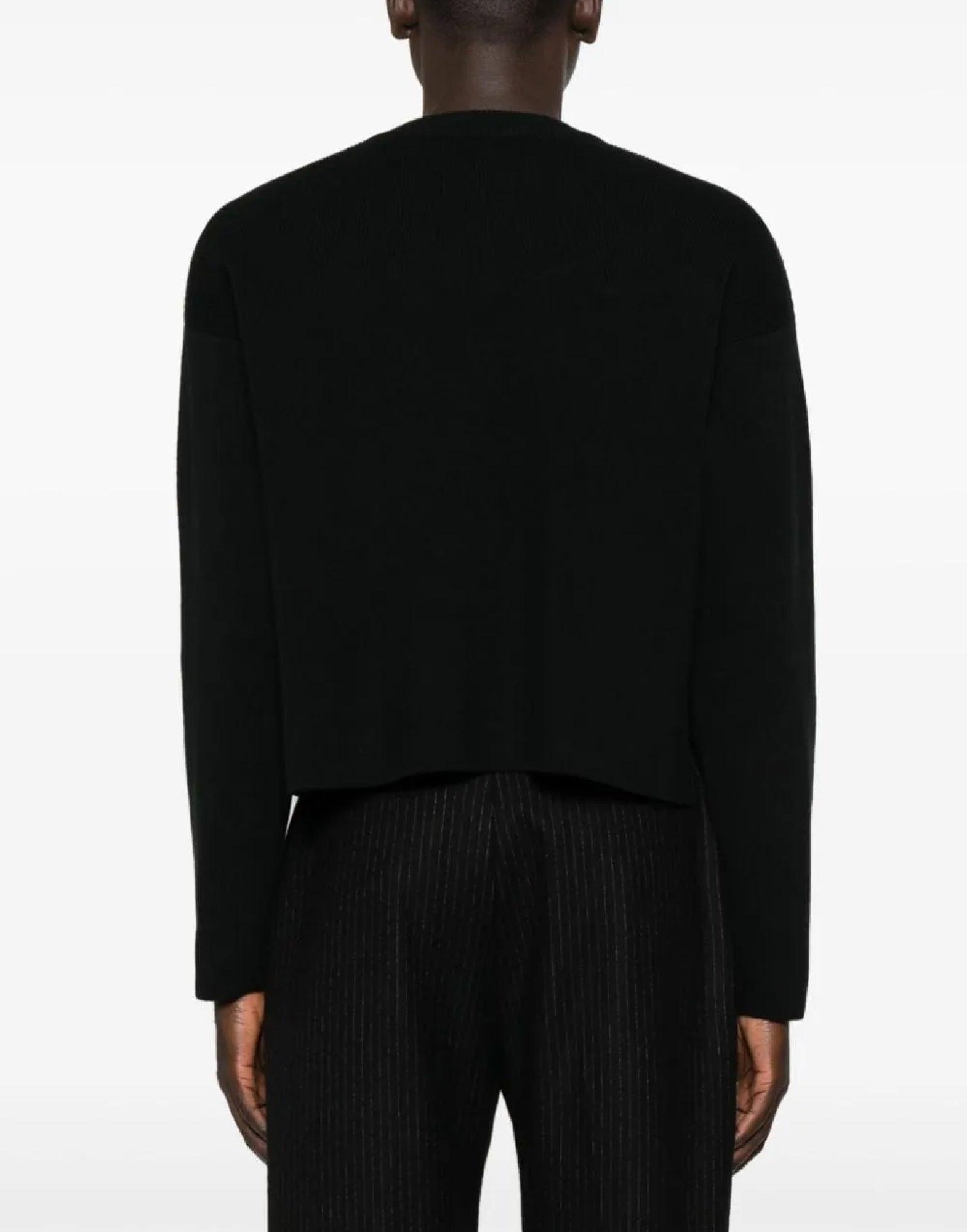 AMI ALEXANDRE MATTIUSSI Ami Classic Black Sweater With Round Neckline And Emblem Detail Product Image