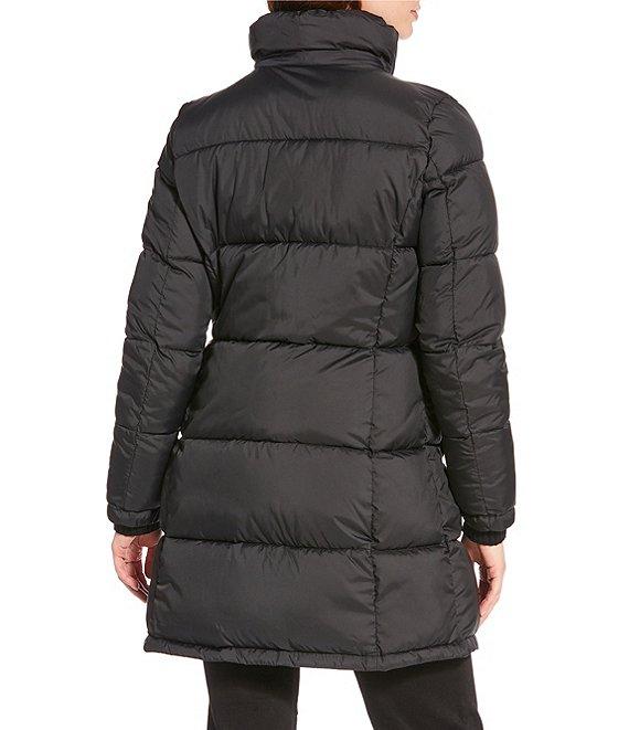 Donna Karan Rib Knit Stand Collar Hooded Snap Front Puffer Coat Product Image