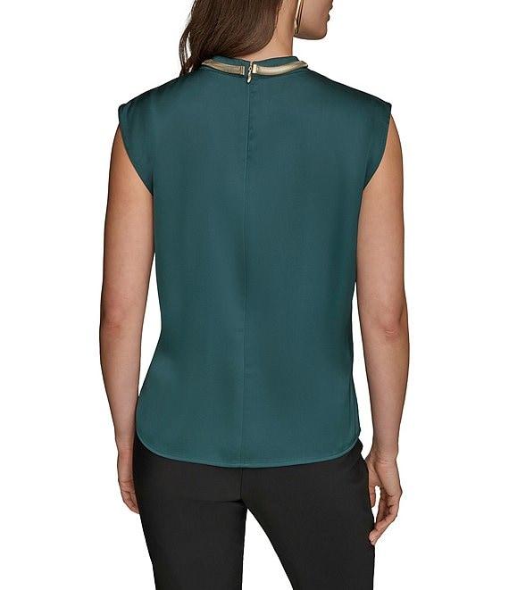 Donna Karan Satin Back Crepe Hardware Twist Neck Cap Sleeve Blouse Product Image