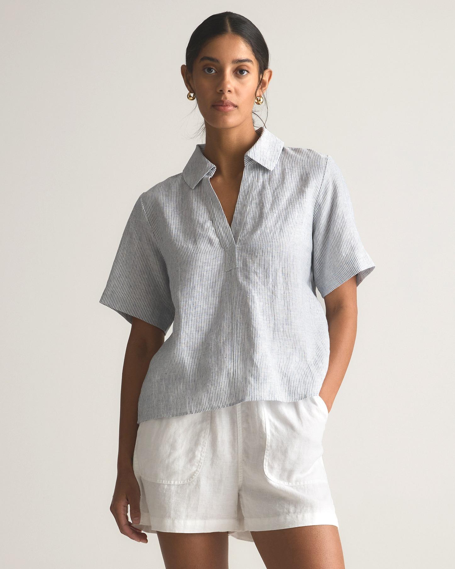 Quince | Women's 100% European Linen Short Sleeve Popover Top Size XS Product Image