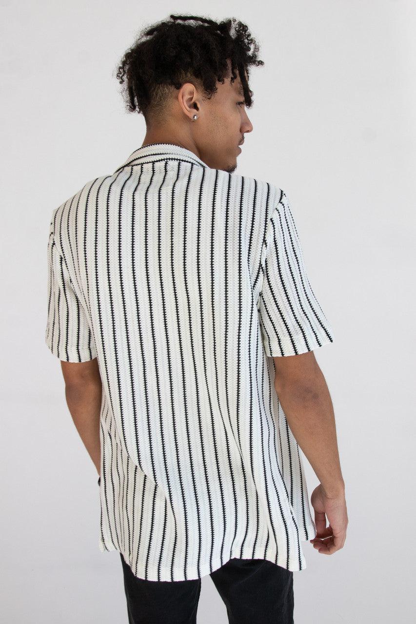 Knit Black Stripe Button Up Shirt Product Image