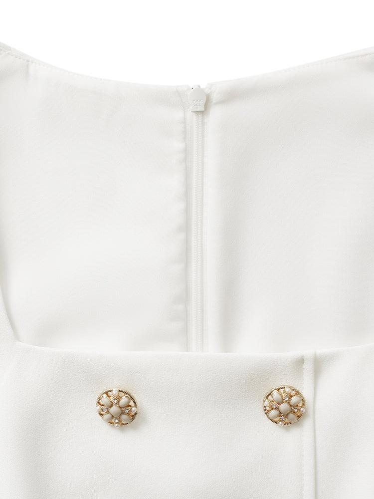 Triacetate Square Neck Double-Breasted Women Mini Dress Product Image