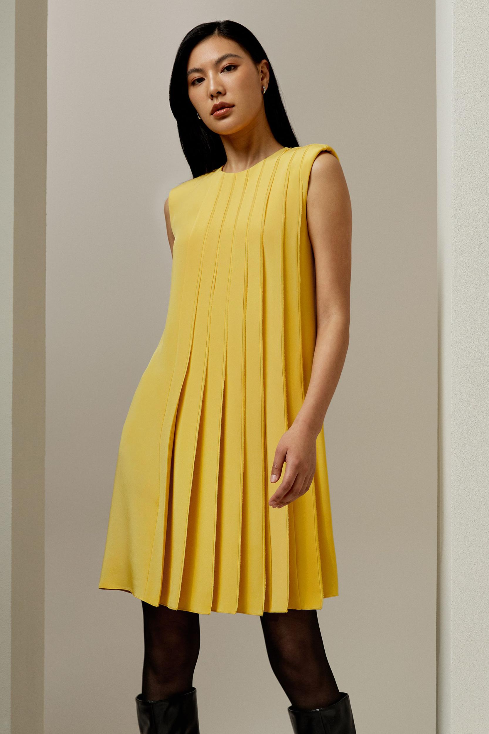 Sleeveless accordion pleated silk dress Product Image