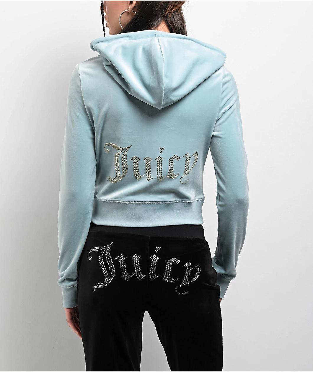 Juicy Couture OG Big Bling Pastel Turquoise Velour Zip Hoodie Product Image