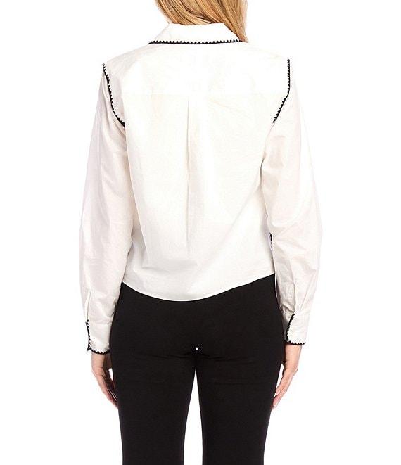Karen Kane Edge Stitch Collared Long Sleeve Tie Top Product Image