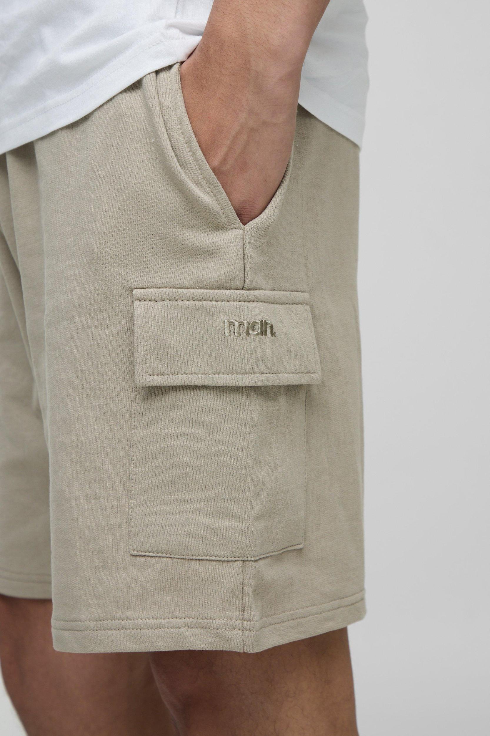 Regular Fit MAN. Embroidered T-Shirt and Cargo Short Set | boohooMAN USA Product Image