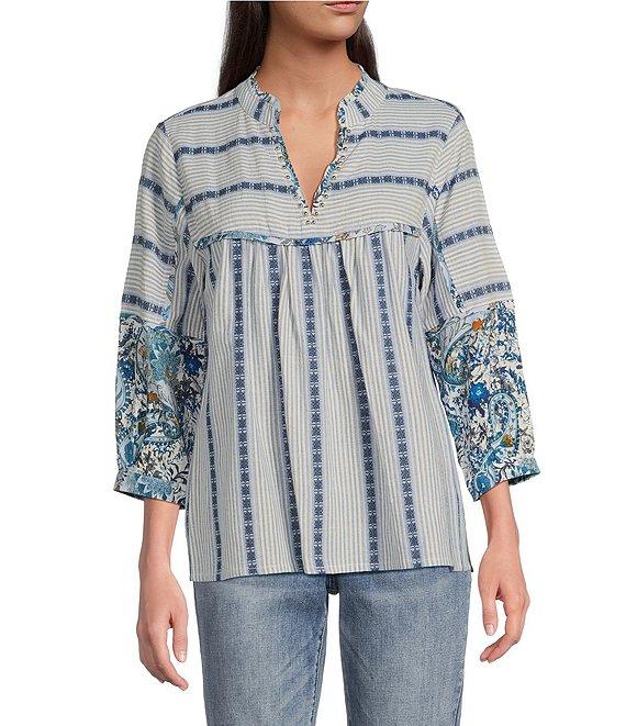 Tru Luxe Jeans Yarn Dyed Dobby 3/4 Balloon Sleeve Top Product Image