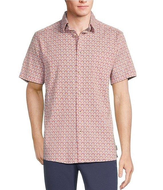 Rowm Short Sleeve Seersucker Geo Print Shirt Product Image