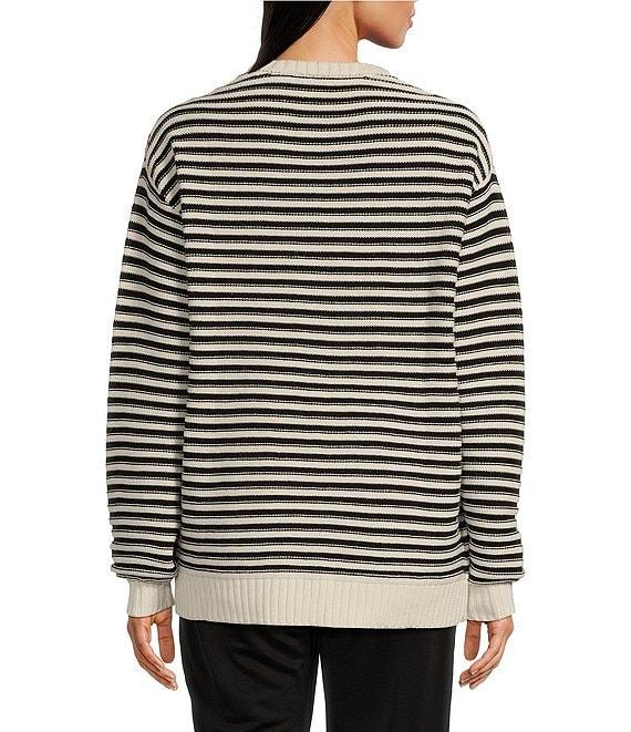 The Upside Boo Organic Cotton Striped Knit Oversized Crew Neck Long Sleeve Pullover Product Image