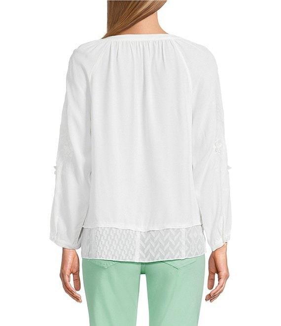 John Mark Mixed Eyelet Y-Neck 3/4 Sleeve Top Product Image