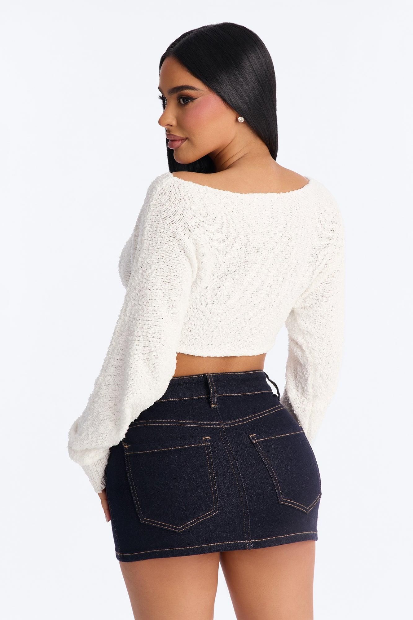 Comfy On Purpose Cropped Off Shoulder Sweater Top - Cream Female Product Image