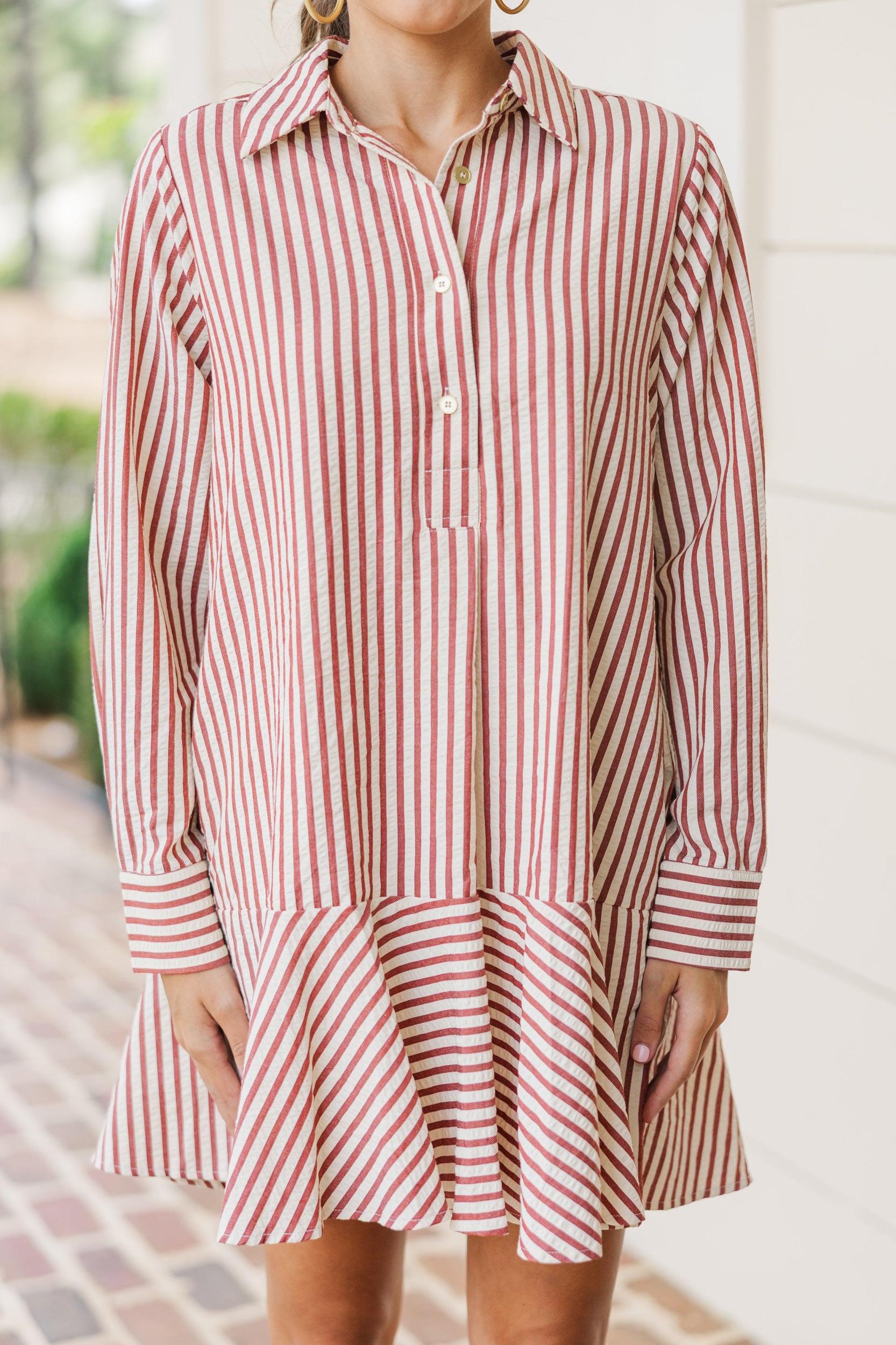 This Is The Day Burgundy Red Striped Dress Female Product Image