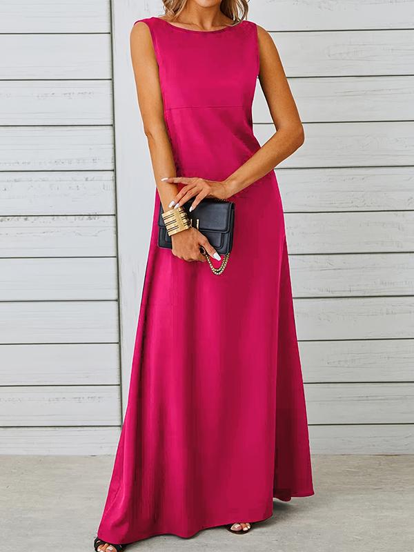 A-Line Loose Solid Color Round-Neck Maxi Dresses Product Image