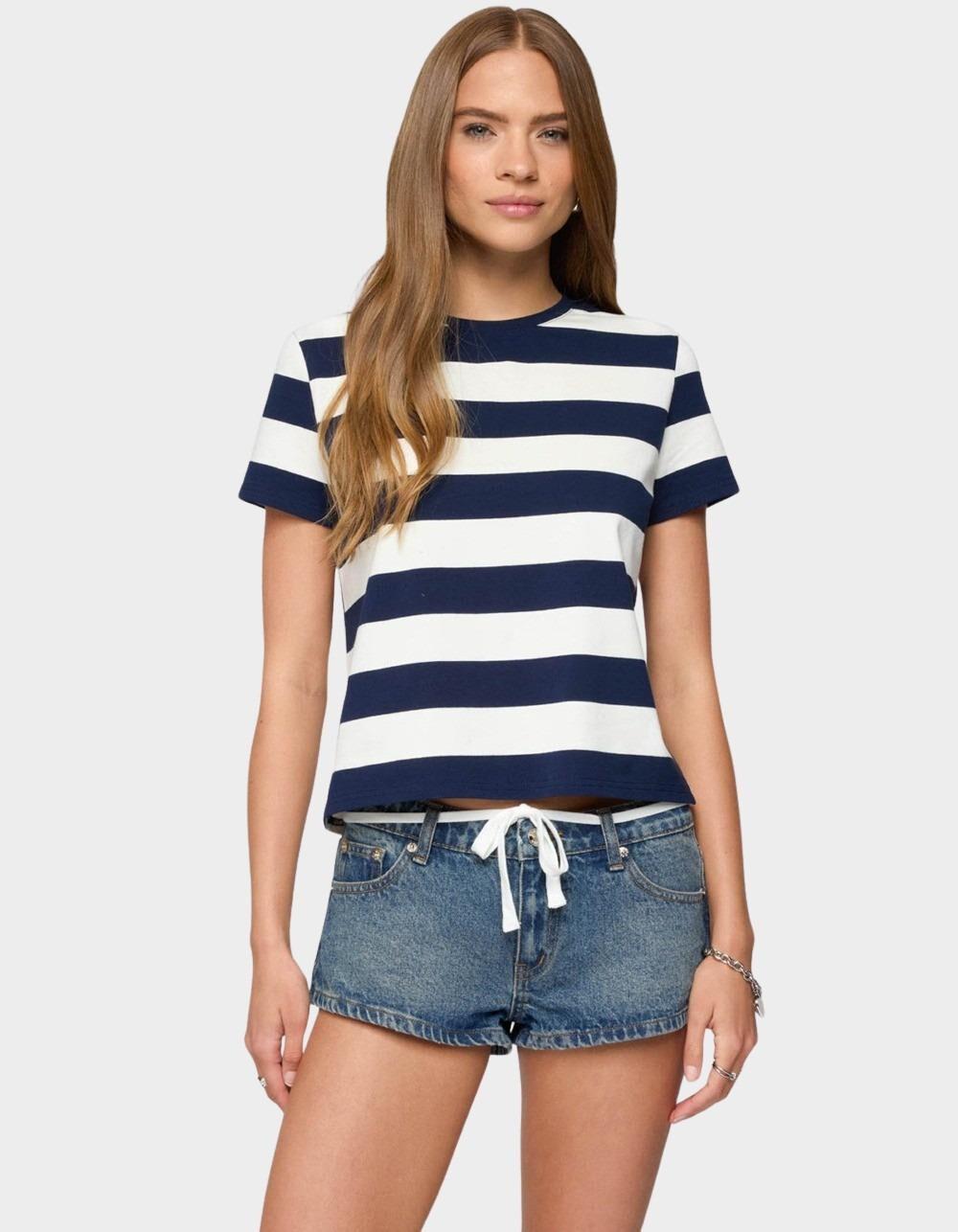 EDIKTED Valetta Oversized Striped Tee - NAVY Product Image