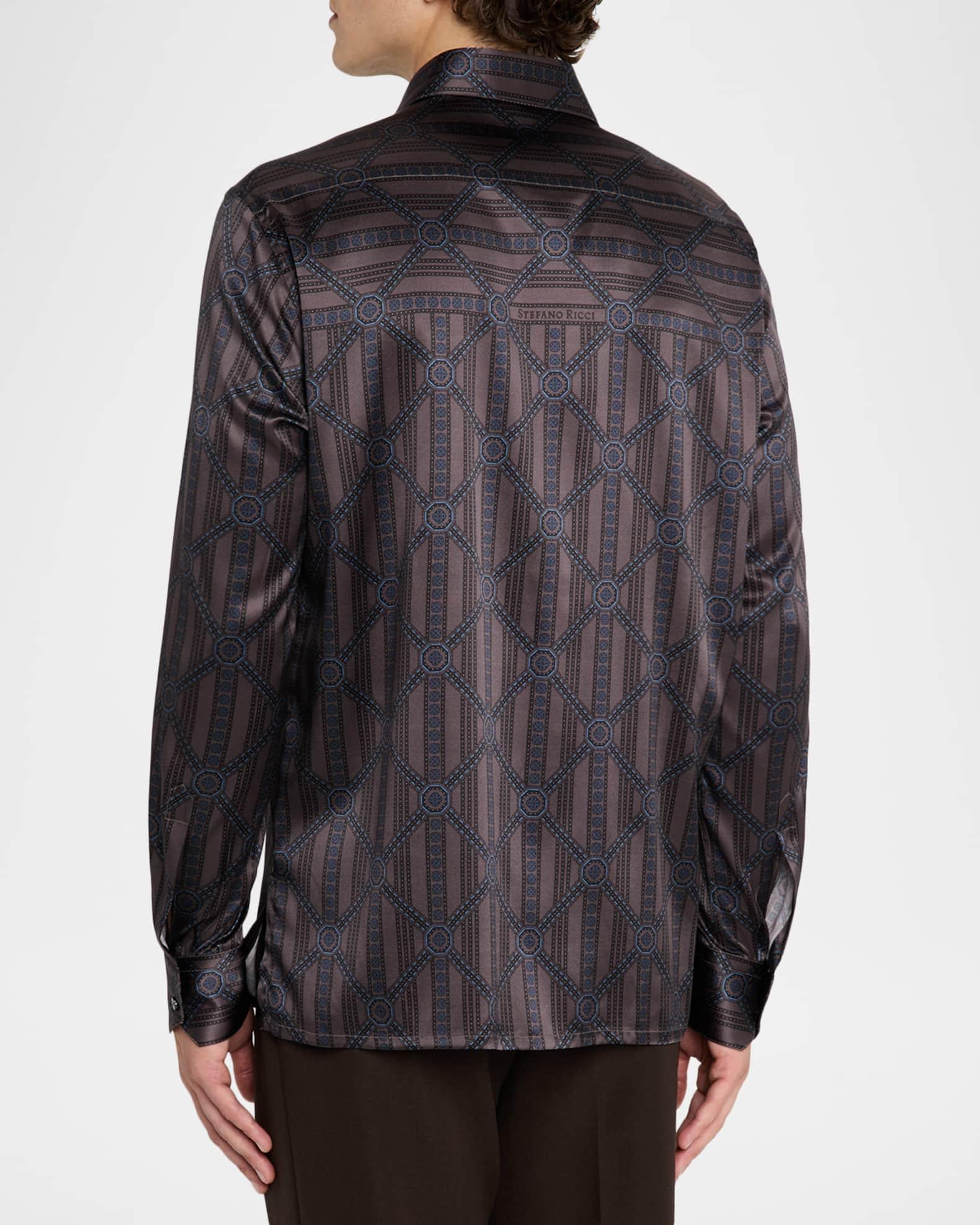 Men's Geometric Stripe Silk-Elastane Sport Shirt Product Image