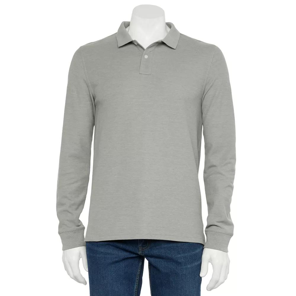 Mens Sonoma Goods For Life Long Sleeve Pique Polo Medium Mineral Grey Product Image