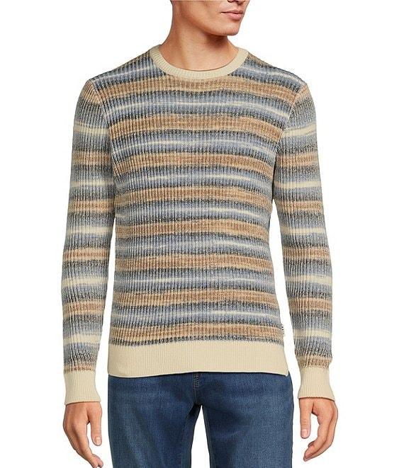Rowm Long Sleeve Spacedye Plaited Horizontal Stripe Crew Neck Sweater Product Image