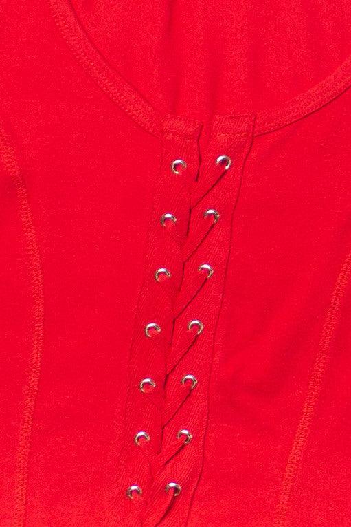 Red Lace Up Front Tank Product Image