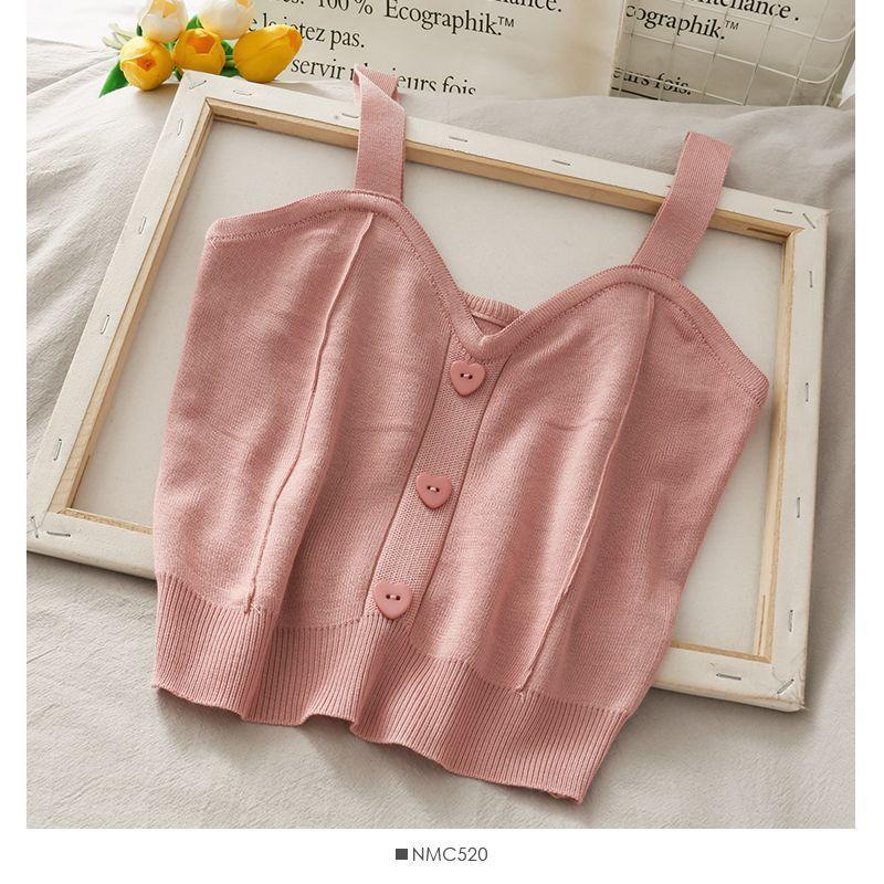 Heart-Button Cropped Knit Camisole Product Image