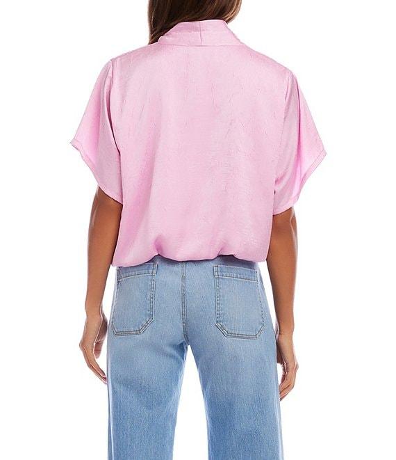Karen Kane Petite Size Crushed Satin V-Neck Short Sleeve Top Product Image