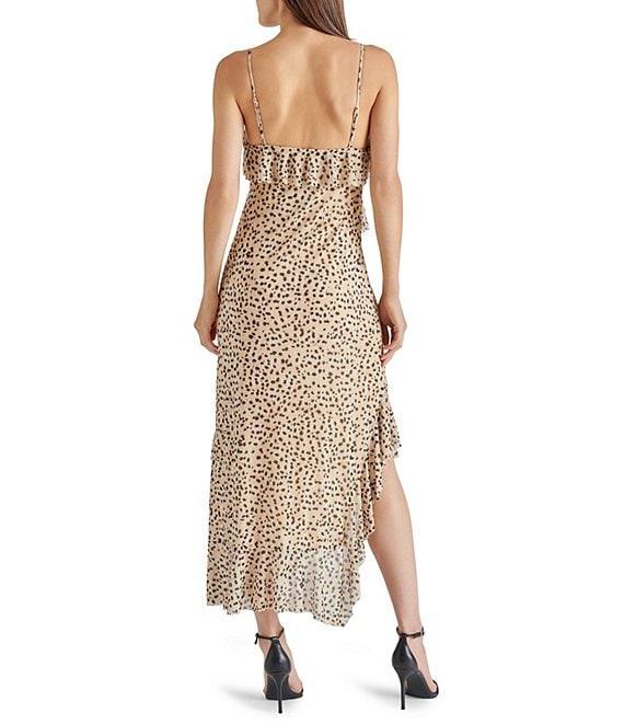Steve Madden Aida Dotted Print V-Neck Sleeveles Ruffle Mesh Midi Dress Product Image