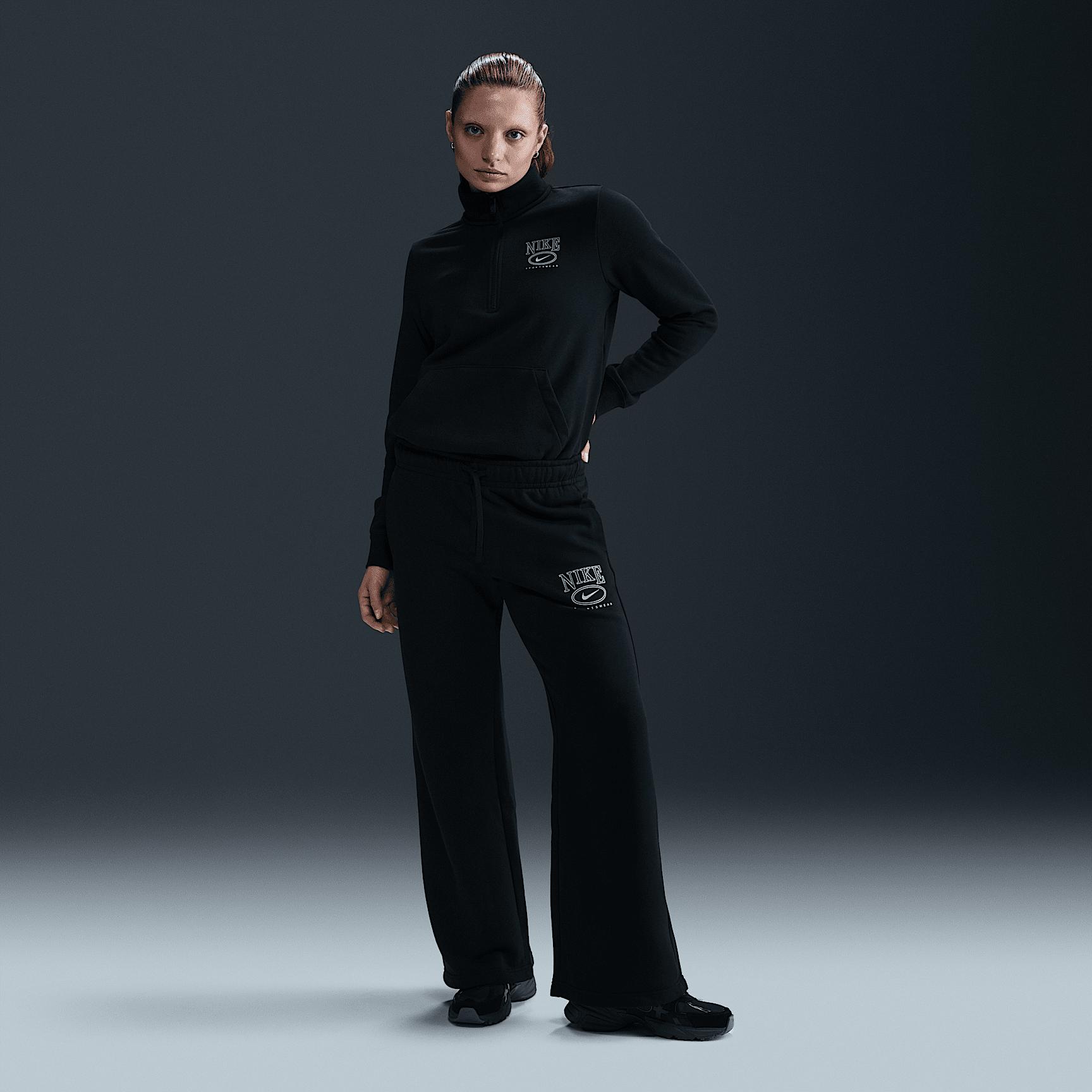 Womens Nike Sportswear Club Fleece Mid-Rise Wide-Leg Graphic Pants | HJ0869-699 Product Image