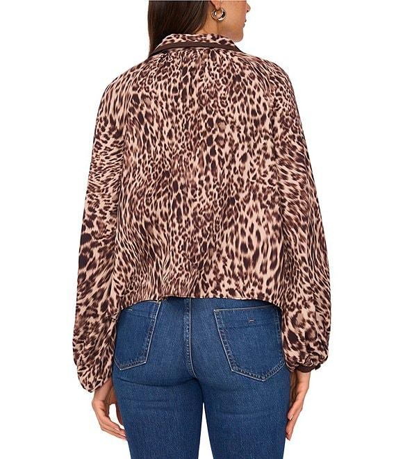 Vince Camuto Woven Cheetah Print V-Neck Long Sleeve Shirt Product Image