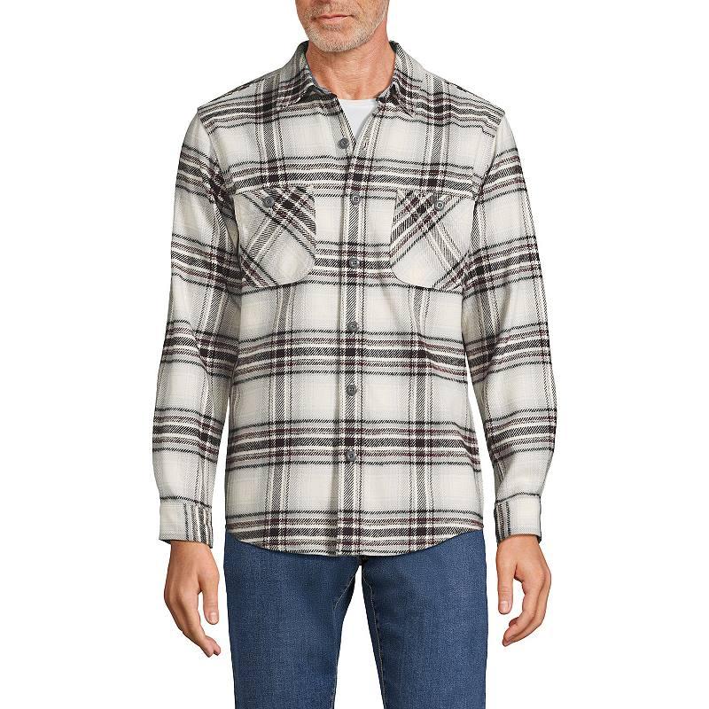 Men's Lands' End Traditional-Fit Rugged Flannel Button-Down Shirt, Size: Medium, Red Ivory Plaid Product Image